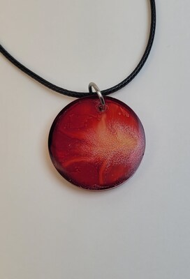Handcrafted Red, Yellow, Orange, and White 1.25" Circle Pendant Necklace or Keychain - image2